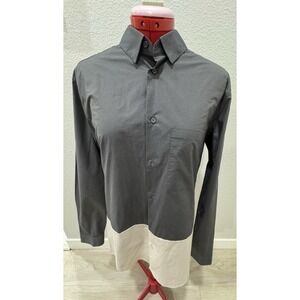 COS Colorblock Button Up Shirt Gray Cream Minimalist Long Sleeve Size S